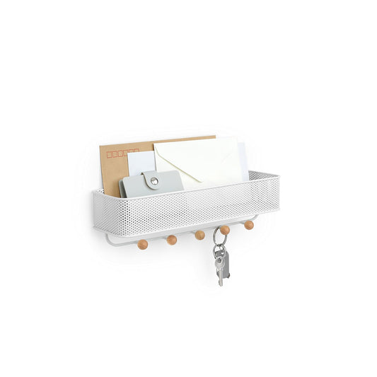 Umbra Estique Entryway Organizer, Great for Storing Keys, Small Accessories, Mail, Wallets and More, White Finish