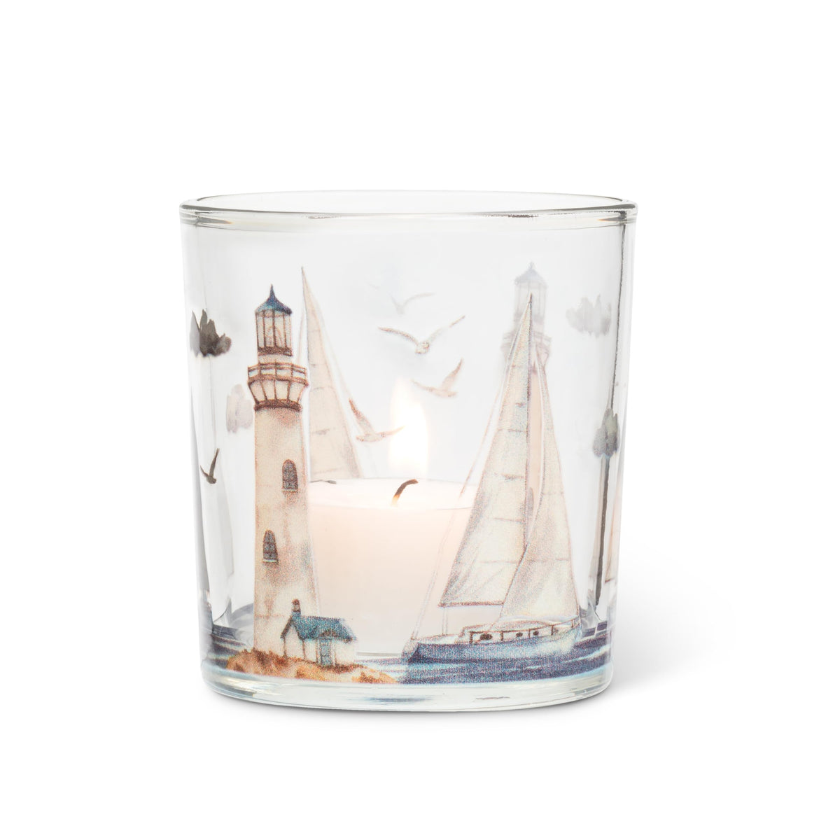 Abbott Collection Candle Holder, 3"H, Lighthouses & Sailboats