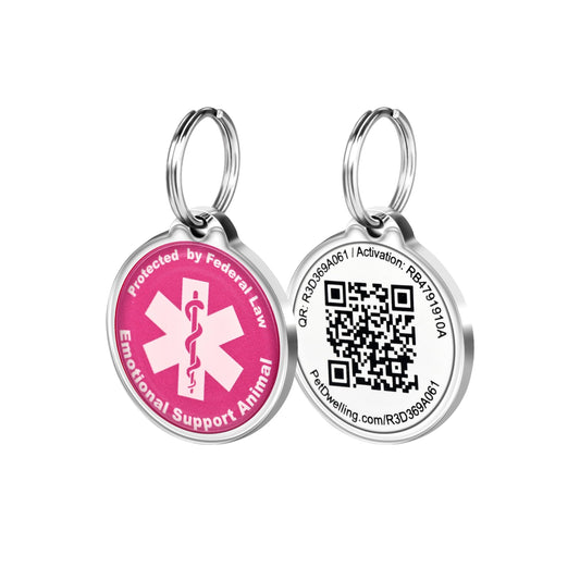 Pet Dwelling QR Code Emotional Support Animal Tag-ESA ID Tag-Dog Tags-Cat Tags-Online Pet Profile-Instant Email Alert of QR Tag Scanned GPS Location (Pink)