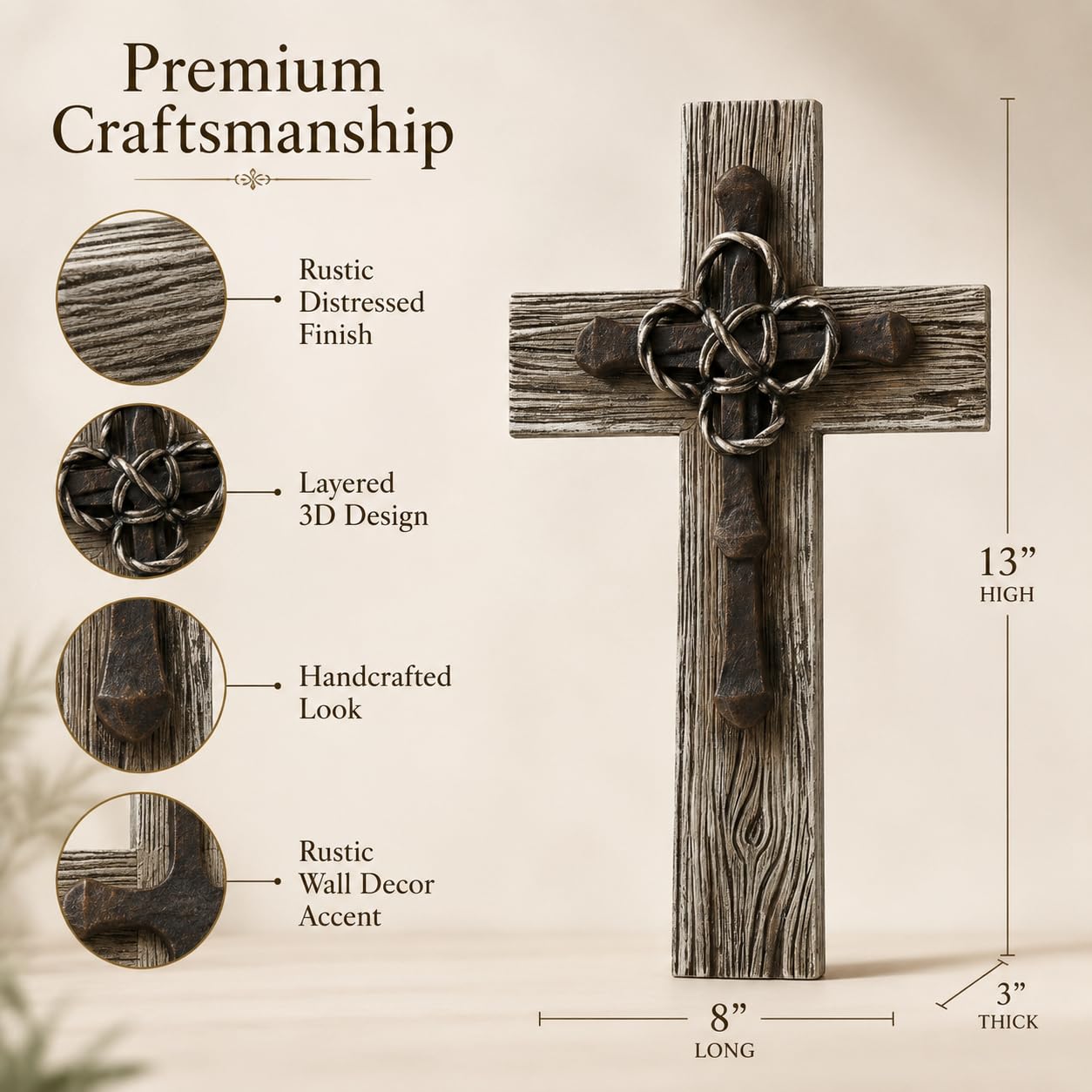 Comfy Hour 13 Inch Wall Cross, Faux Wood Cross Wall Decor, 1 Unit