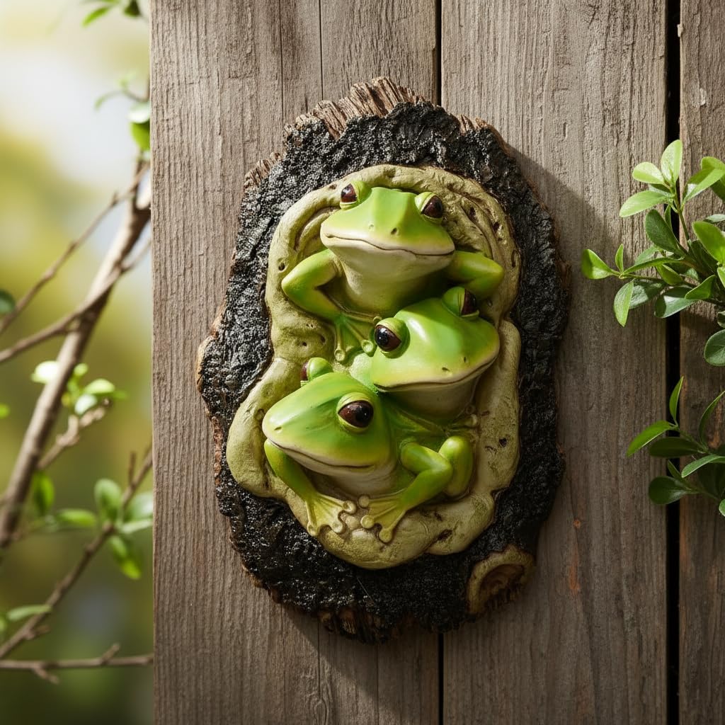 Comfy Hour 9.3 Inch Frog Figurine Wall Hanger, Tree Cavity Hook