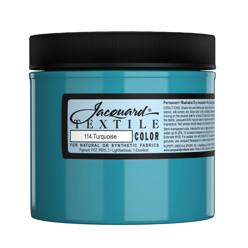 Jacquard Fabric Paint for Clothes - 8 Oz Textile Color Turquoise Leaves Fabric Soft - Permanent and Colorfast - Professional Quality Paints Made in USA - Holds up Exceptionally Well to Washing