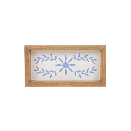 Foreside Home & Garden Blue Floral Pattern Tray Wood & MDF