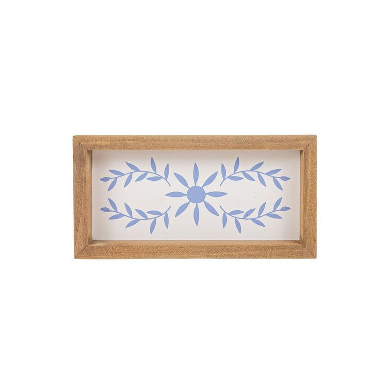 Foreside Home & Garden Blue Floral Pattern Tray Wood & MDF