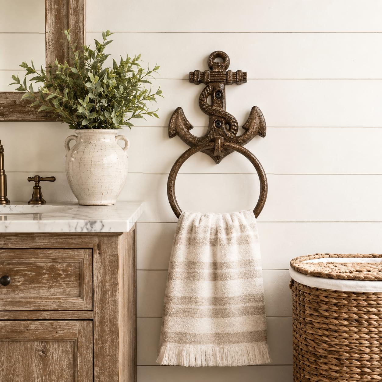 Comfy Hour 5.5 Inch Anchor Towel Ring, Nautical Towel Holder, Set of 1