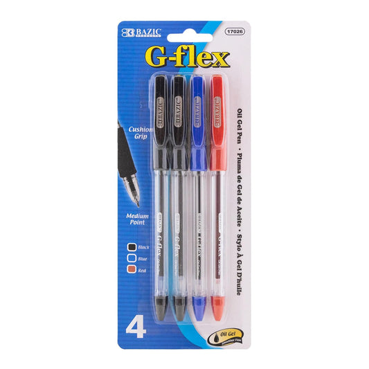 BAZIC G-Flex Asst. Color Oil-Gel Ink Pen w/ Cushion Grip (4/Pack)