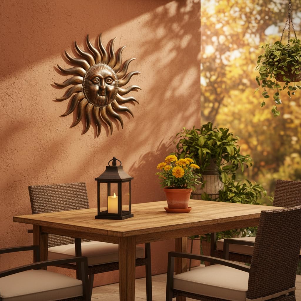 Comfy Hour 31 Inch Large Metal Sun Wall Art, 3D Sunface Decor