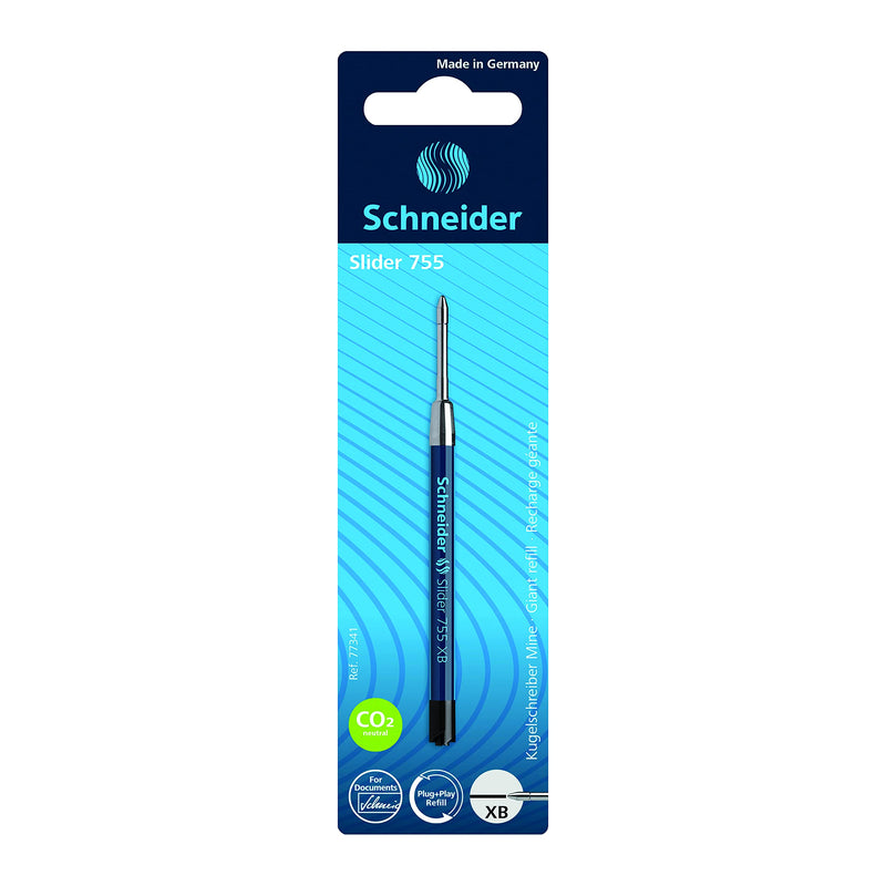 Schneider Slider 755 XB (Extra Broad) Ballpoint Pen Refill, ISO G2 Format, Black Ink, Blister Pack of 1 Refill (77341)