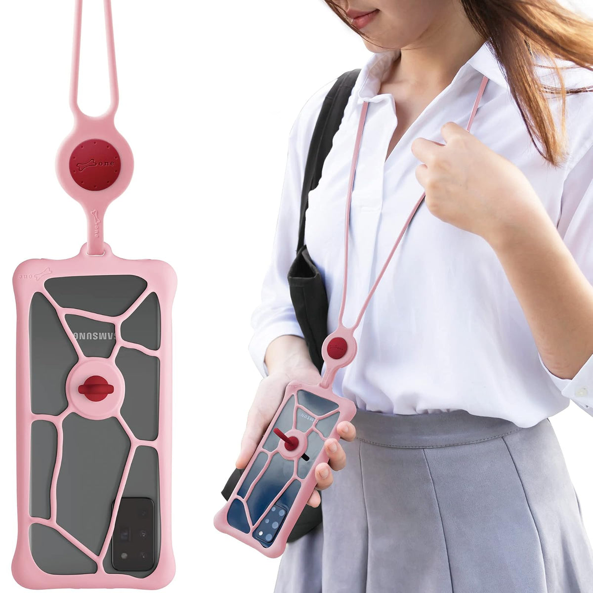 Bone Collection Cellular Phone Case, 6.1 - 7.2" (Lanyard Case), Pink