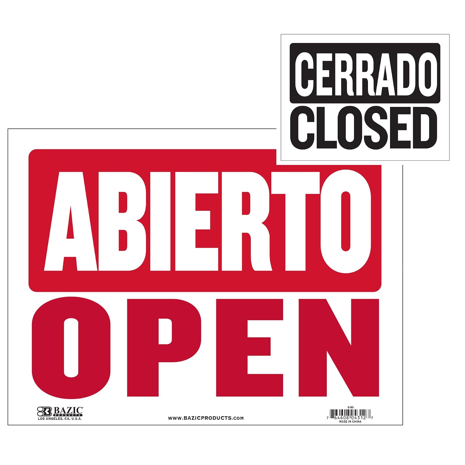 BAZIC 9" X 12" Abierto & Cerrado Sign on Back, Open & Closed Signs, Double Sides Plastic Vinyl, Business Store Office Door Window Restaurants Bars Retail Salon Shops, Waterproof Indoor Outdoor, 1-Pack