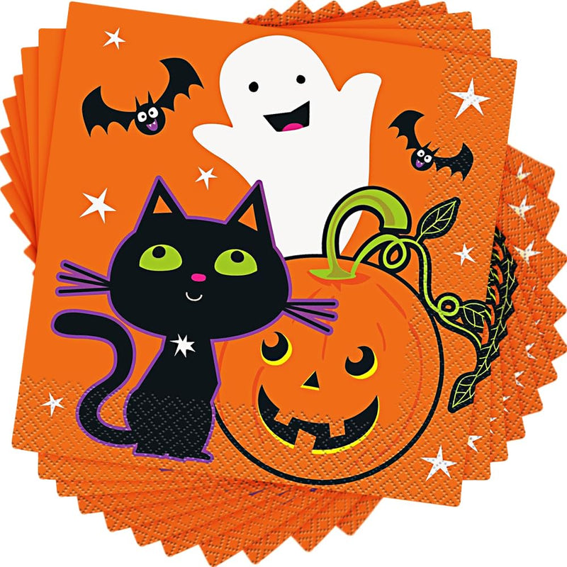 Cat & Pumpkin Purple Paper Lunch Napkins - 16 Pcs