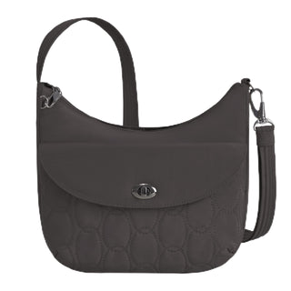 Travelon Handbag, 11”W x 8”-9.75”H x 4”D, Smoke