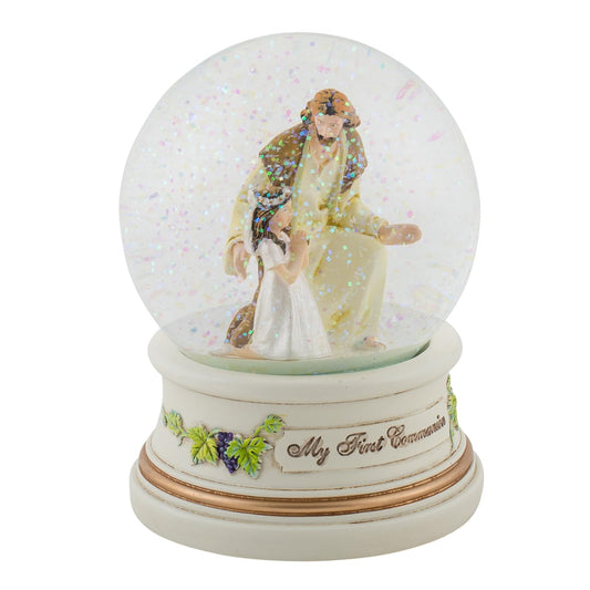 Roman Little Girl with Jesus My First Holy Communion 100MM Glitter Water Globe Dome