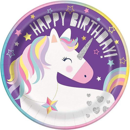 Unique Industries Purple Unicorn Round Dinner Plates - 9", 8 Ct.