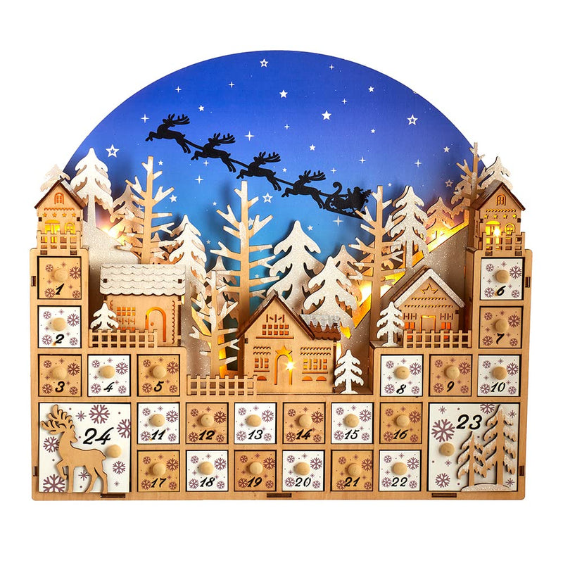 15-Inch Battery Operated 15-light LED Christmas Village With Advent Calendar