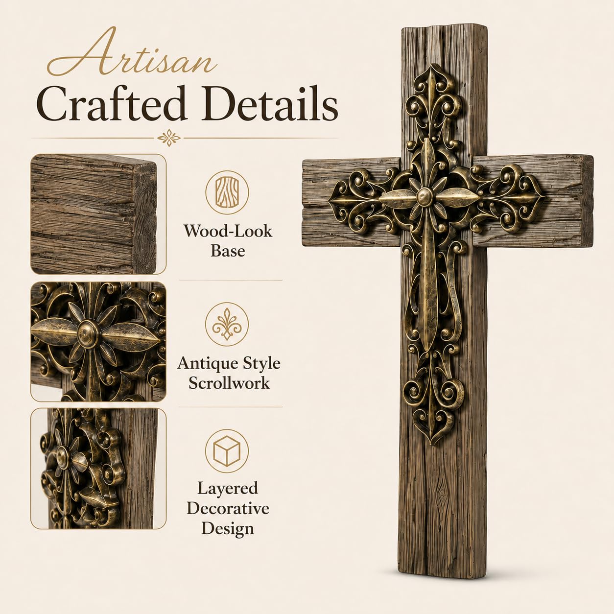 Comfy Hour 13 Inch Cross Wall Decor, Copper Tone Layered Wall Cross