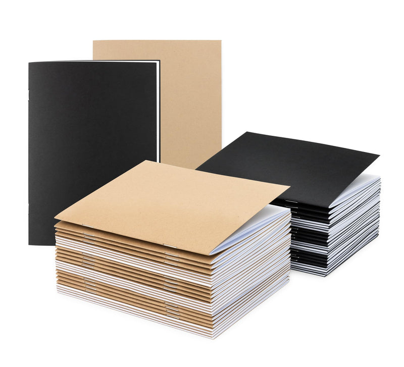Hygloss Blank Kraft Books and Black Books, Set of 24 Unlined Notebooks for Journaling, Sketching, Writing, 24 White Pages, 8.5 x 11-Inch, 12 Kraft Books and 12 Black Books
