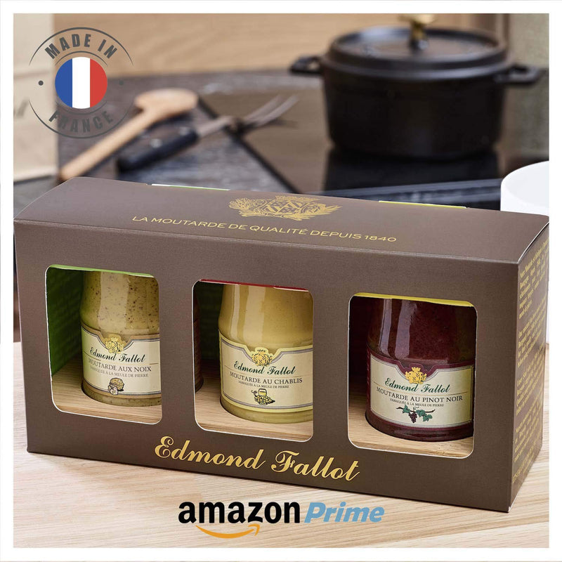 Fallot Trio of Dijon Mustards - Old-Fashioned Grain - Blackcurrant - Basil - 3 x 3.5 oz