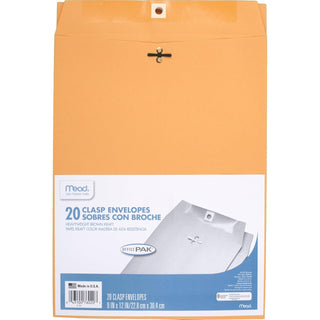 ACCO (School) Mead Clasp Envelopes, 9" x 12", Brown Kraft, Office Pak, 20 per Box (76020)