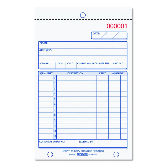 Rediform 5L528 Sales Book, 4 1/4 x 7, Carbonless Triplicate, 50 Sets/Book