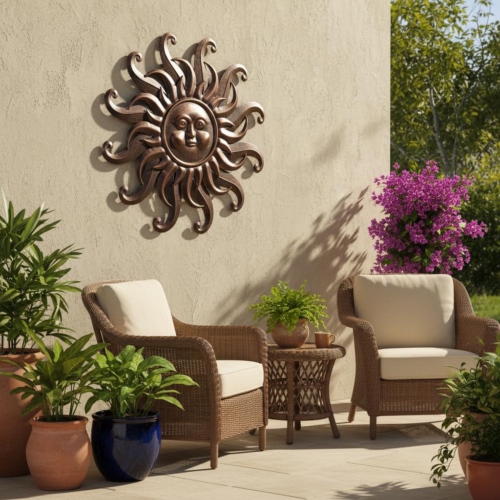 Comfy Hour 25 Inch Large Metal Sun Wall Decor, Sun Face Outdoor
