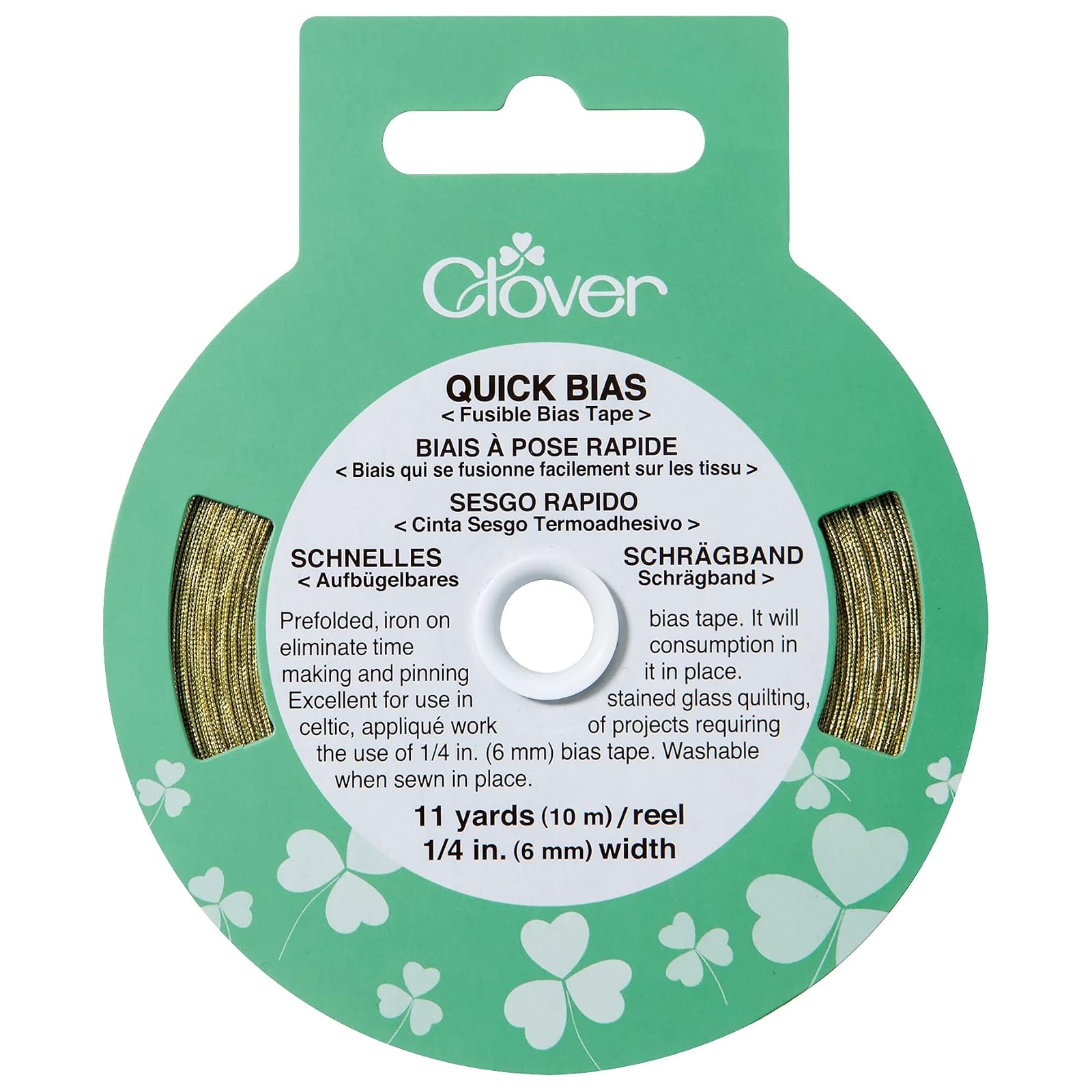 CLOVER 700-G Quick Fusible Bias Tape, 1/4-Inch Wide by 11-Yard, Gold Lame