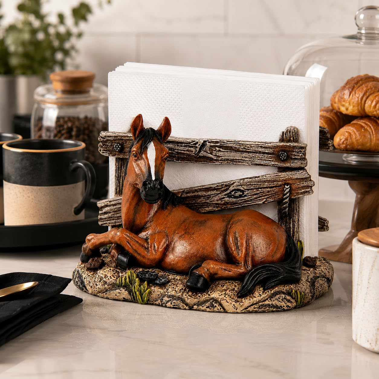 Comfy Hour 5 x 4.6 Inch Western Napkin Holder, Horse Table Decor
