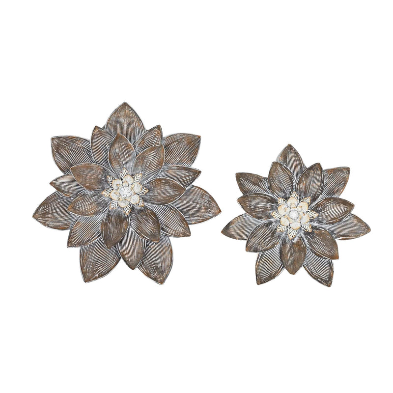 Foreside Home & Garden Set of 2 Wall Flowers Brown Metal