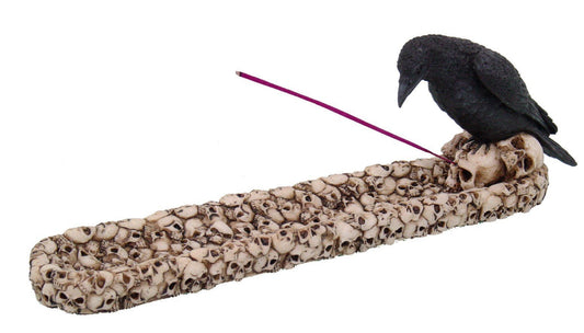 Pacific Trading Black Raven Bird Stalking Prey Incense Burner on Skull Mound Statue Figurine