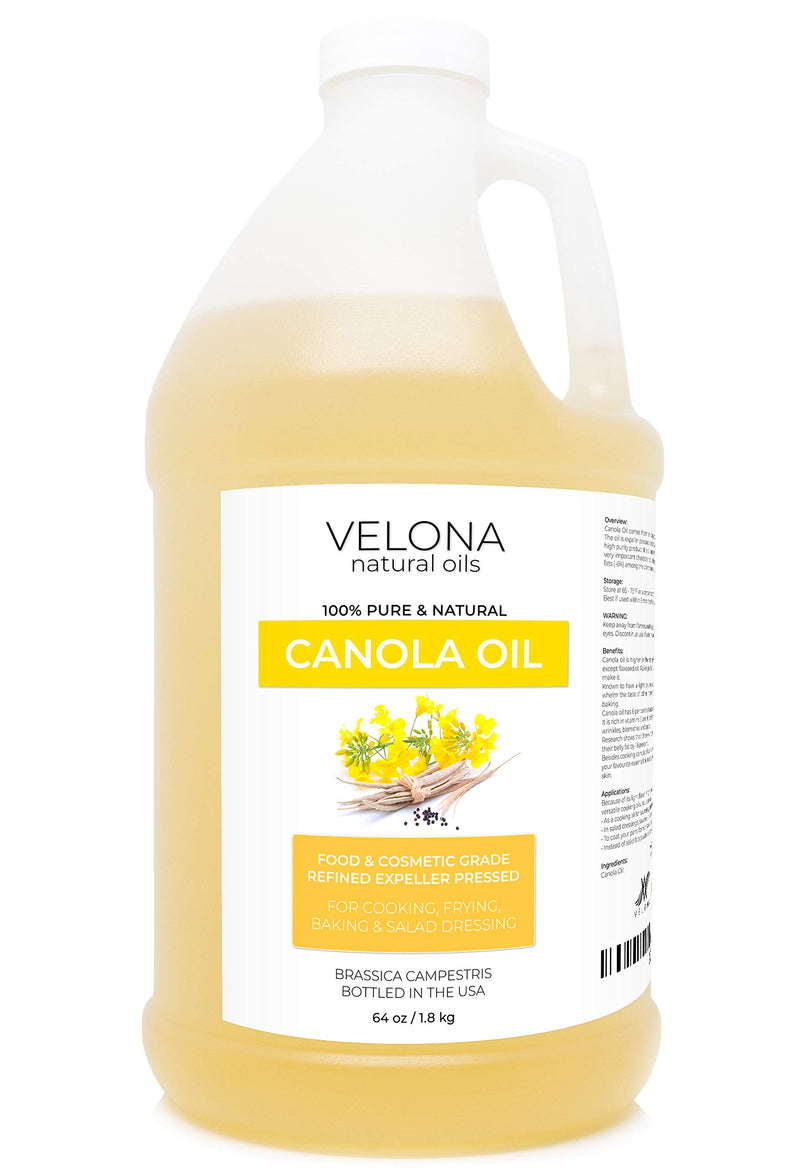 Canola Seed Oil by Velona - 64 oz | 100% Pure and Natural Carrier Oil | Refined, Expeller pressed | Cooking, Dressing, Skin, Face, Body, Hair Care | Use Today - Enjoy Results