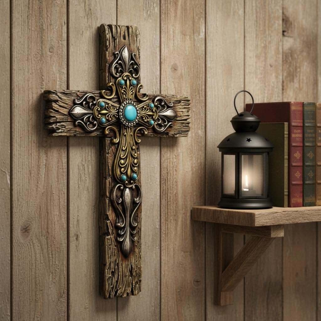 Comfy Hour 12 Inch Wall Cross for Home Decor, Rustic Religious Decor