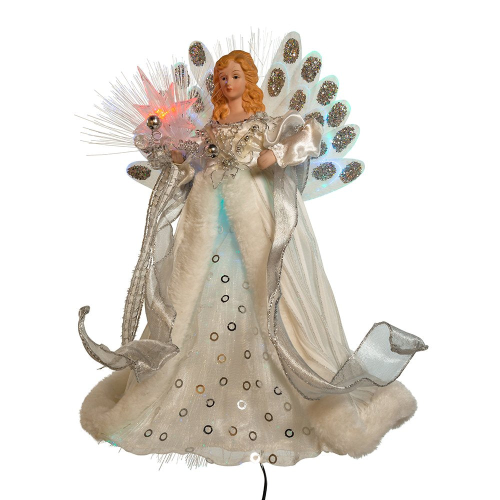 Kurt Adler LED Fiber Optic Angel Figurine 12-Inch White and Silver