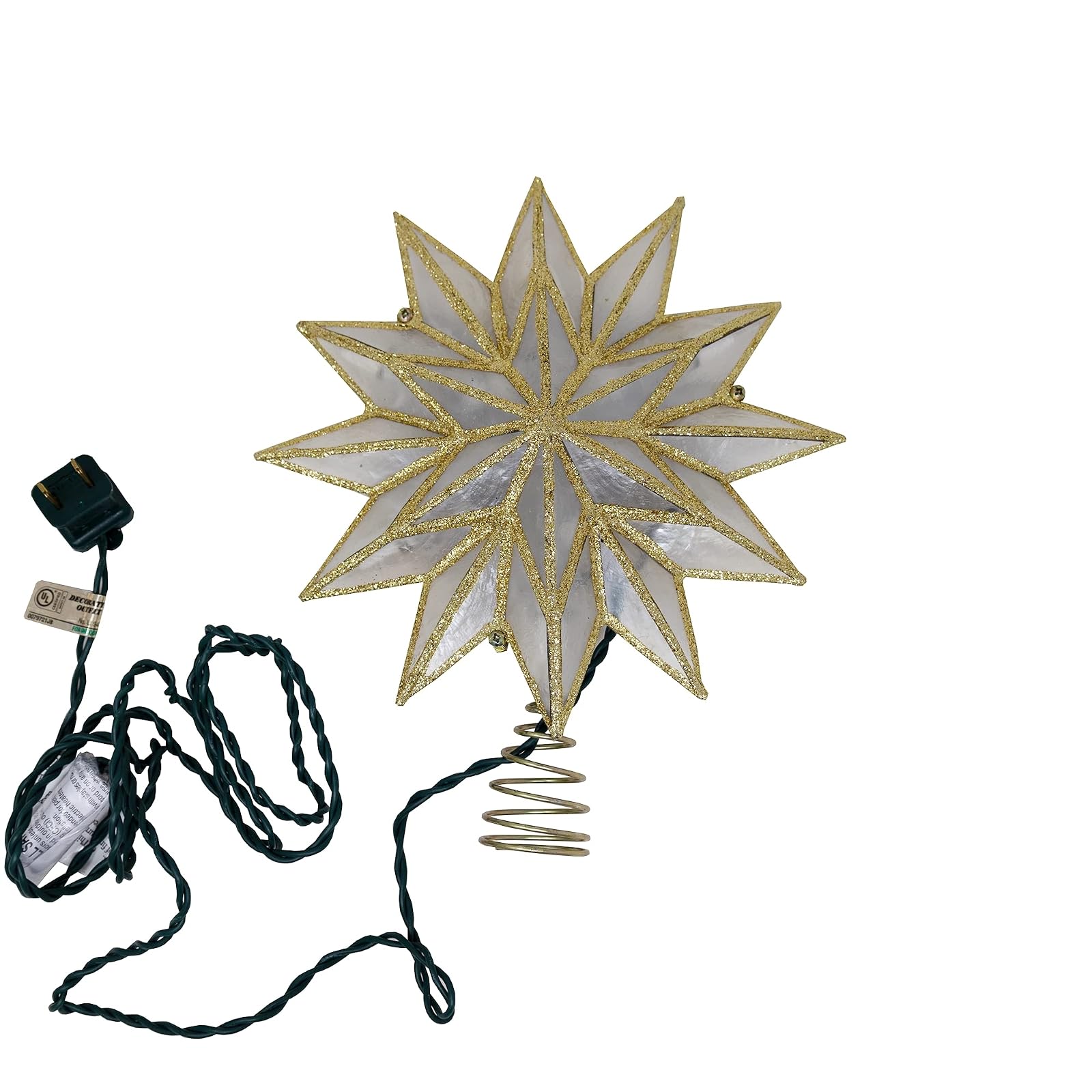 Kurt Adler Adler 9.06-Inch UL 10-Light 12-Point Gold Capiz Star Treetop Tree Topper, Multi