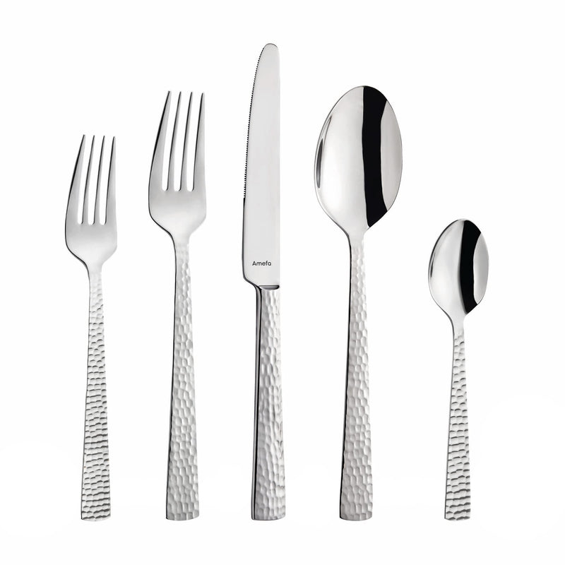 Amefa Felicity 20pc Flatware Set, 18/0 Stainless Steel, Hammered Finished Handles