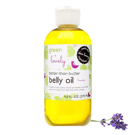 Green+Lovely Better than Butter Belly Oil Pregnancy Stretch Mark Prevention Enhanced Vitamin E Skin Elasticity Flat Tummy Must Have, 9 Fl Oz Lavender