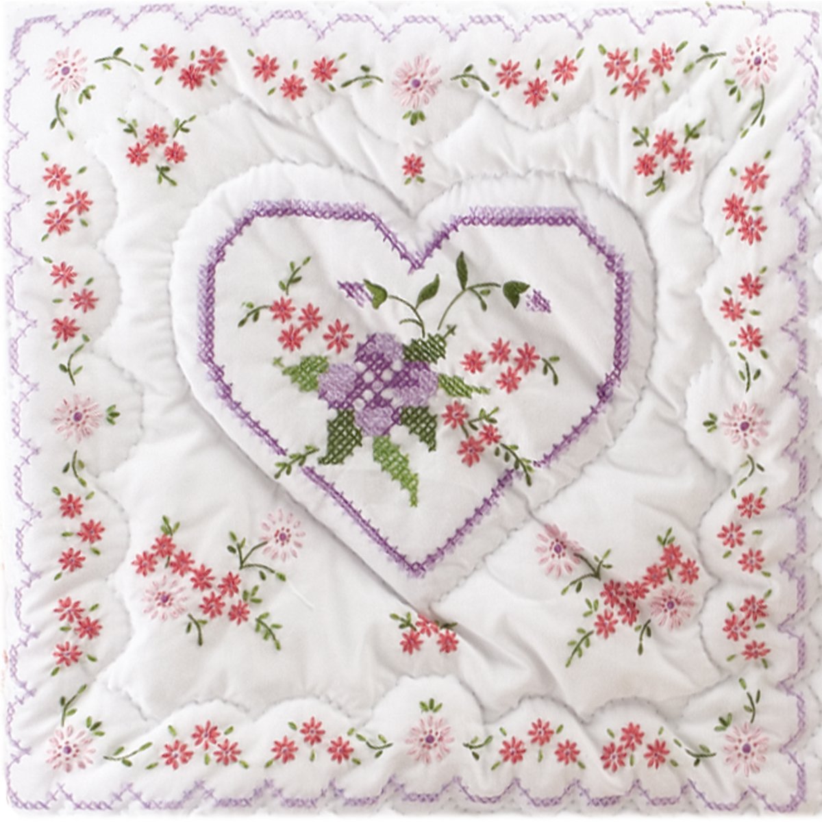 Design Works Crafts Tobin Lilac Heart Stamped for Embroidery Quilt Block Kit, Purple