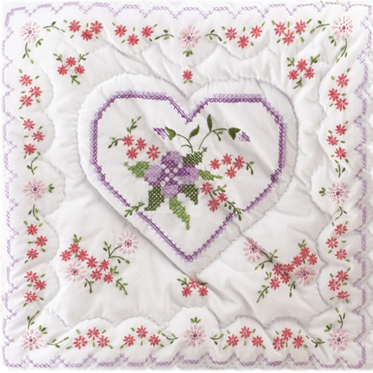 Design Works Crafts Tobin Lilac Heart Stamped for Embroidery Quilt Block Kit, Purple