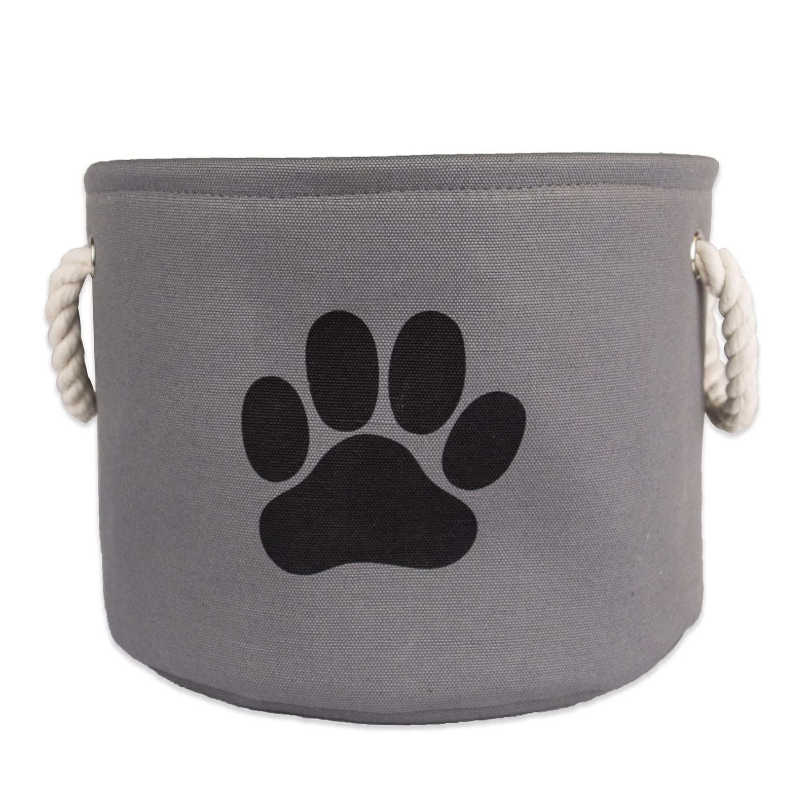 DII Design Bone Dry Paw Print Collapsible Polyester Pet Storage Bin, Round Small - 12 x 12 x 9", Paw Print Gray