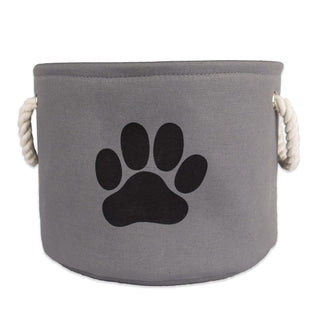 DII Design Bone Dry Paw Print Collapsible Polyester Pet Storage Bin, Round Small - 12 x 12 x 9", Paw Print Gray