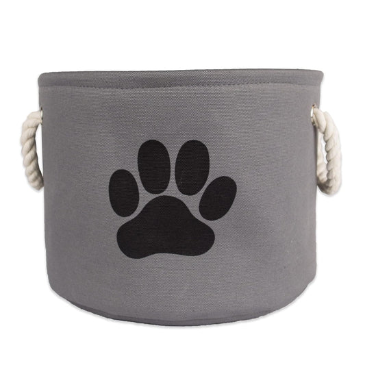 DII Design Bone Dry Paw Print Collapsible Polyester Pet Storage Bin, Round Small - 12 x 12 x 9", Paw Print Gray