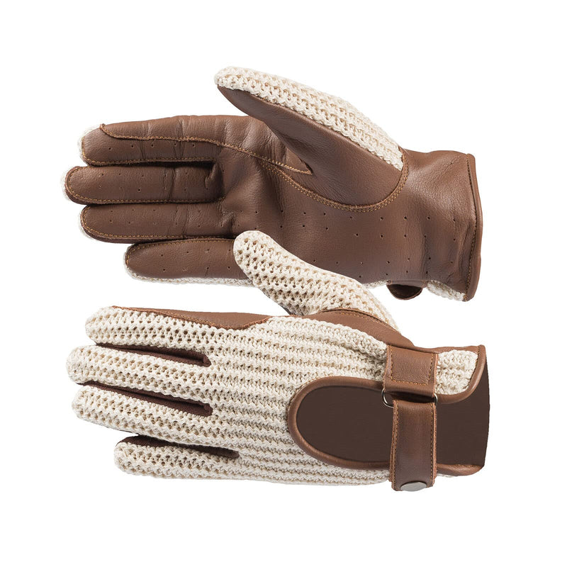 HORZE Crochet Gloves - Brown/Off-White - 9