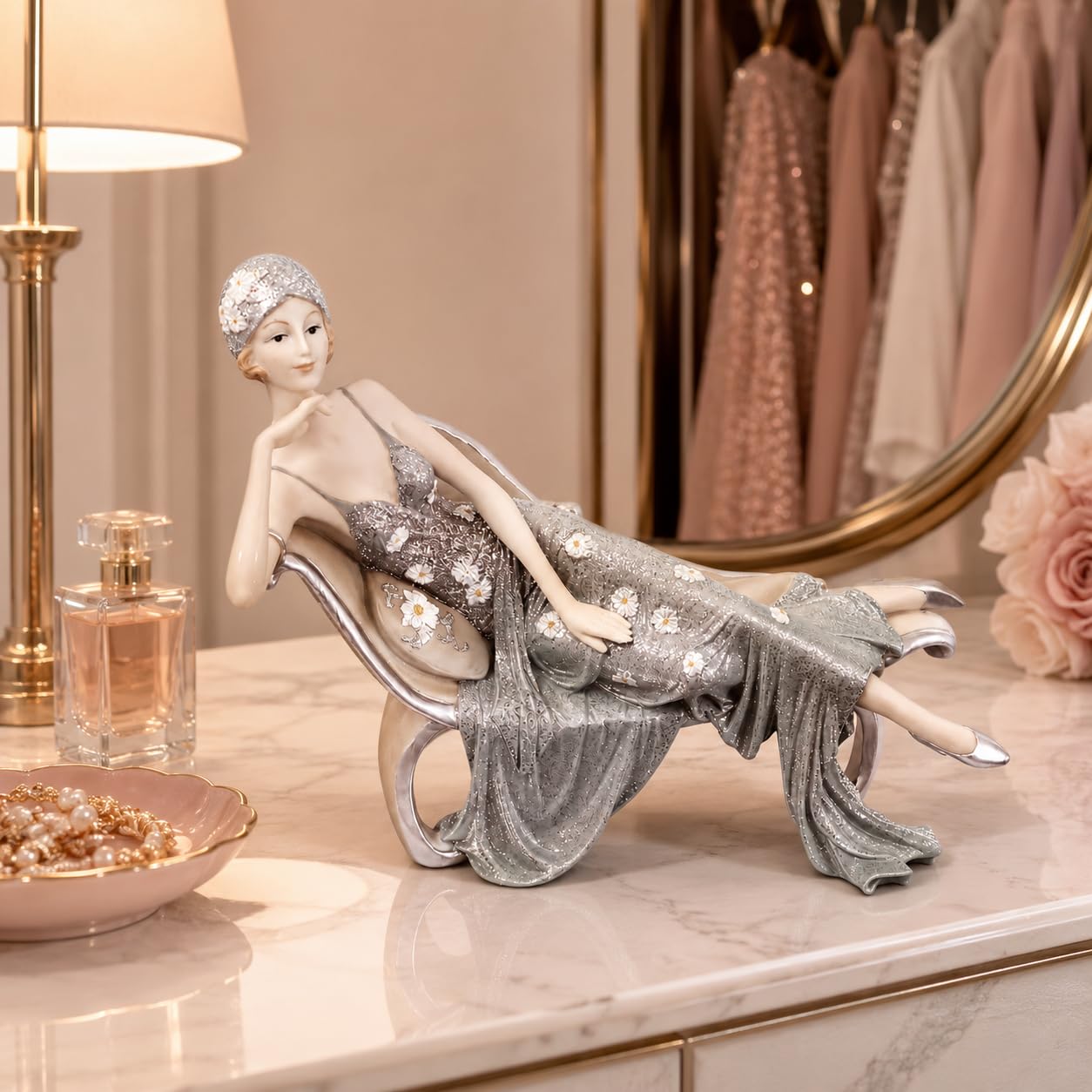 Comfy Hour 8 Inch Victorian Lady Figurine, Reclining Chair Statue