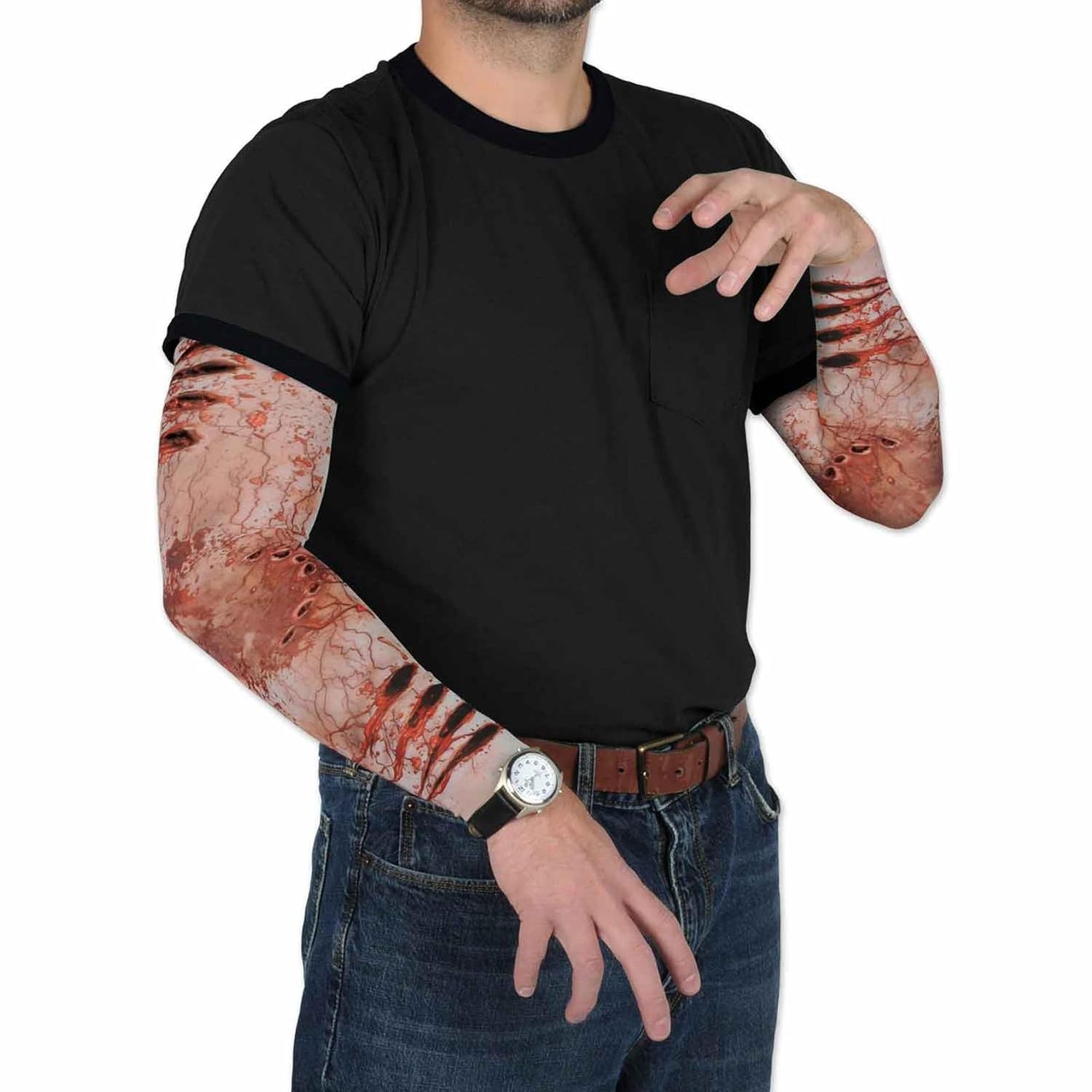 Beistle Zombie Bite Party Sleeves 1 Pair Halloween Wearing Apparel, Costume Accessory, One Size, Red/Black/Tan