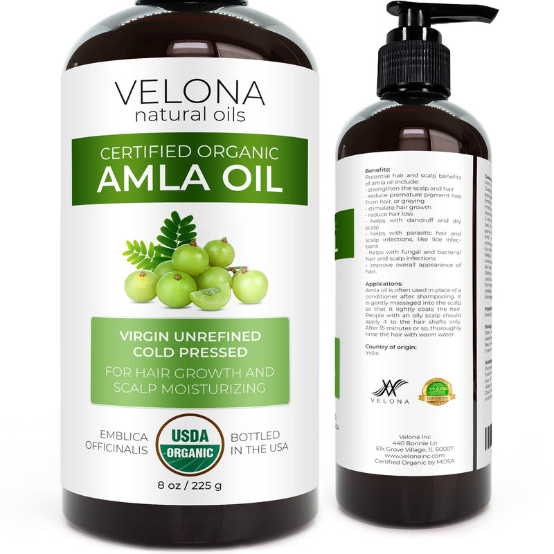 velona Amla Oil USDA Certified Organic - 8 oz | 100% Pure and Natural Carrier Oil | Extra Virgin, Unrefined, Cold Pressed | Hair Growth, Body, Face & Skin Care | Use Today - Enjoy Results…