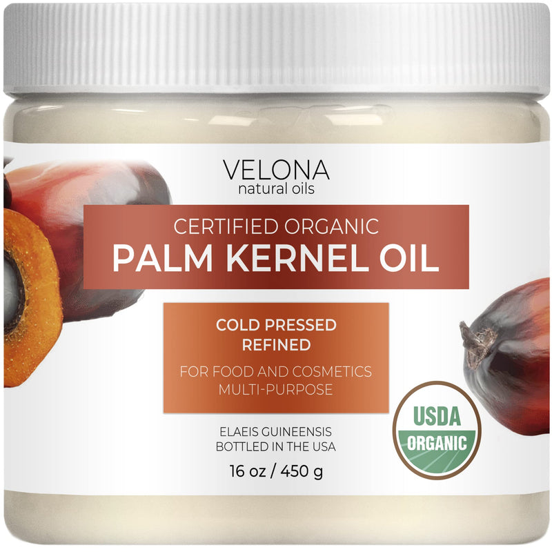 velona USDA Certified Organic Palm Kernel Oil - 16 oz | 100% Pure and Natural Carrier Oil | Refined, Cold Pressed | Face, Hair, Body & Skin Care | Use Today - Enjoy Results