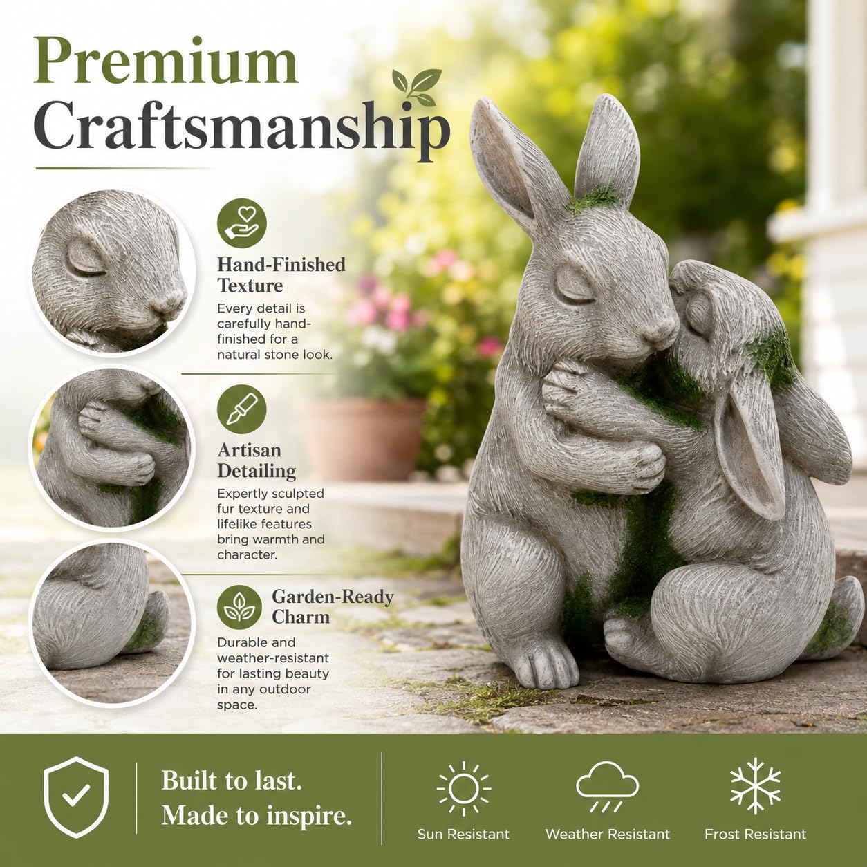 Comfy Hour 6 Inch Bunny Statue, Embracing Rabbit Garden Decor