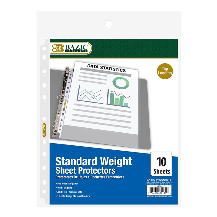 BAZIC Standard Top Loading Sheet Protectors, 8.5x11 Inch Paper, Ring Binder Sheets 11 Hole, Archival Safe Office School (10/Pack), 1-Pack