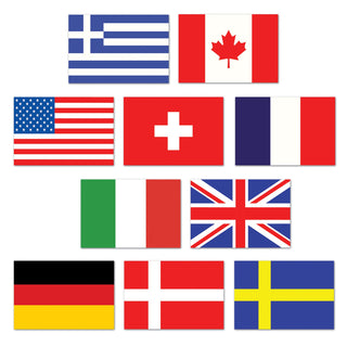 Beistle Cutouts-10 Pcs, Mini International Flag Cutouts, Multicolor