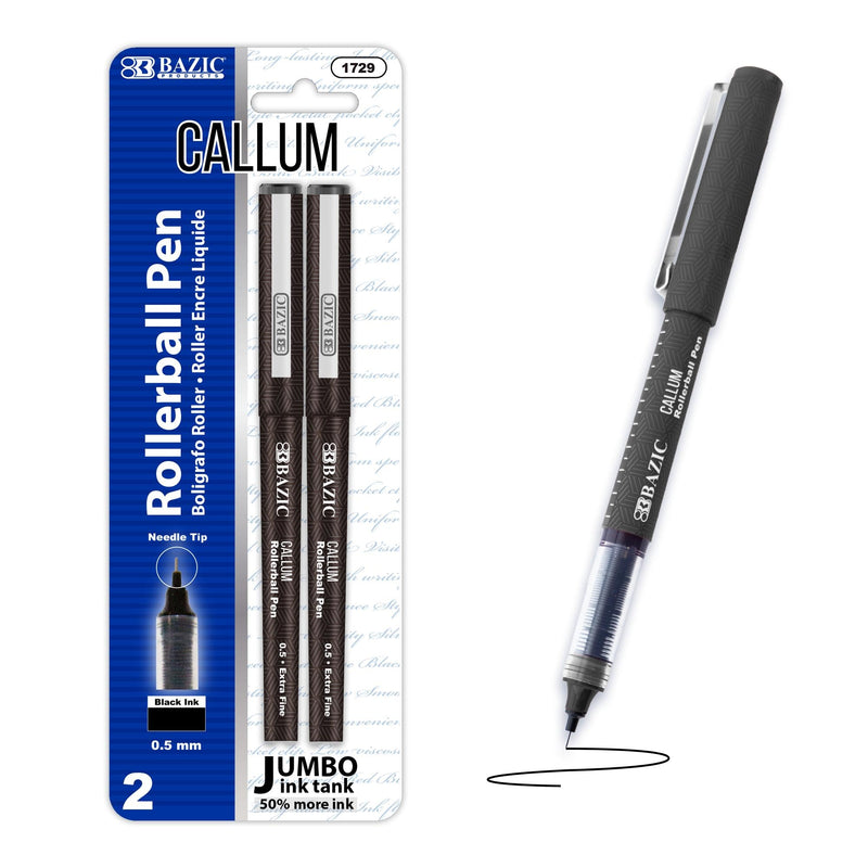 BAZIC Callum 0.5mm Rollerball Pen, Black Ink Smooth Flowing Fine Point Ink Pens for Writing Office, Work, Professionals, Teacher (2/Pack), 1-Pack