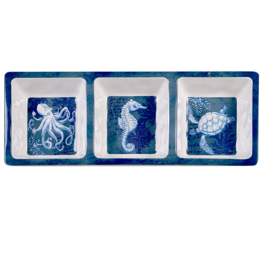 Certified International 28198 Oceanic 3-Section Relish Tray, 14.5-inch Length, Melamine